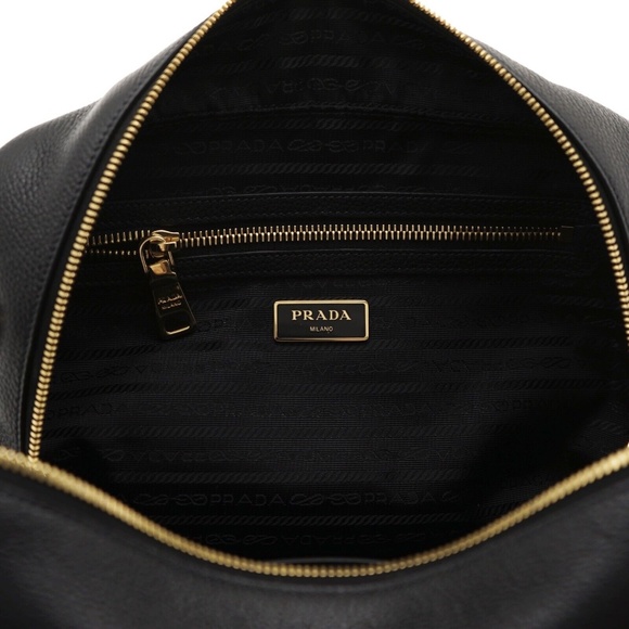 Prada Shoulder Bag Guitar Strap Black Leather Vitello Phenix 1BB086 New - Picture 7 of 7